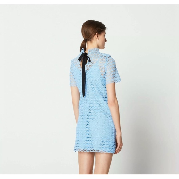 🎀SOLD🎀Sandro Air Blue Lace Dress with Bow - Picture 2 of 7